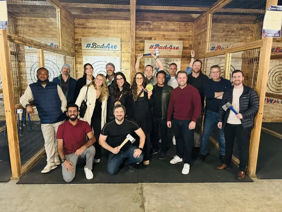 The team after a night of axe throwing