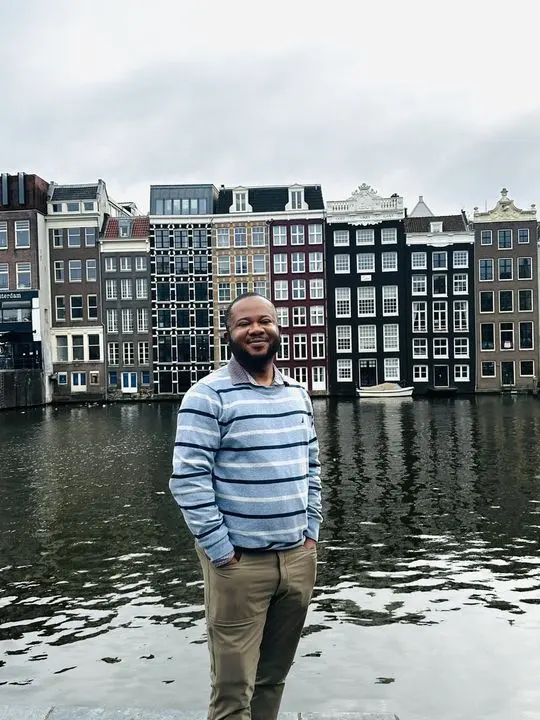 Johnson by a canal in Amsterdam