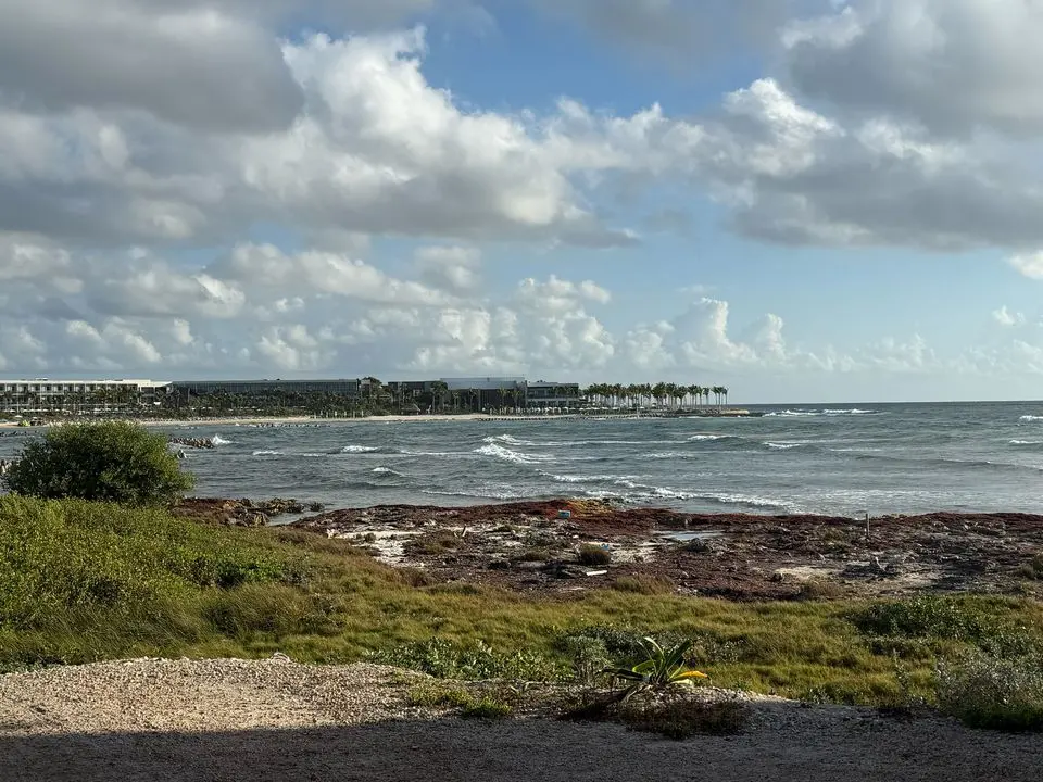 Waves rolling onto the rocky shore near the retreat